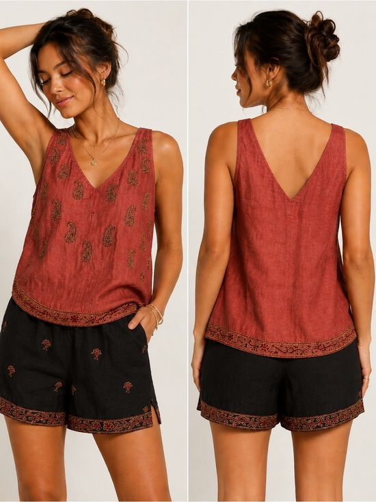 pure earth elegance Tops - Pure Earth Elegance 100% Silk Boho Tunic Top Embroidered Paisley Size‎ 40/8/M